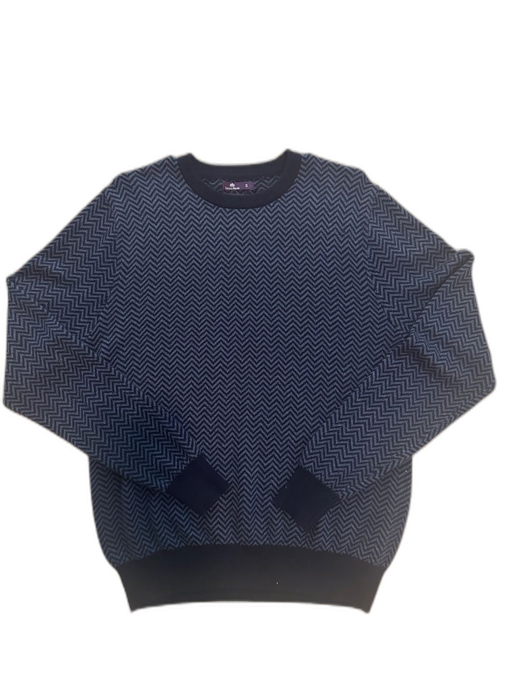 Tocco Reale Mens Cashmere Blend Chevron Sweater Blue Grey Small EUC Quiet Luxury